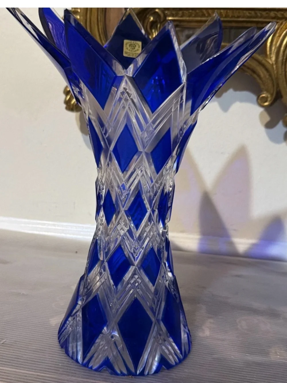Bohemia Czech BOHEMIAE CAESAR CRYSTAL rare Blue Cut Glass Prague Collector Vase